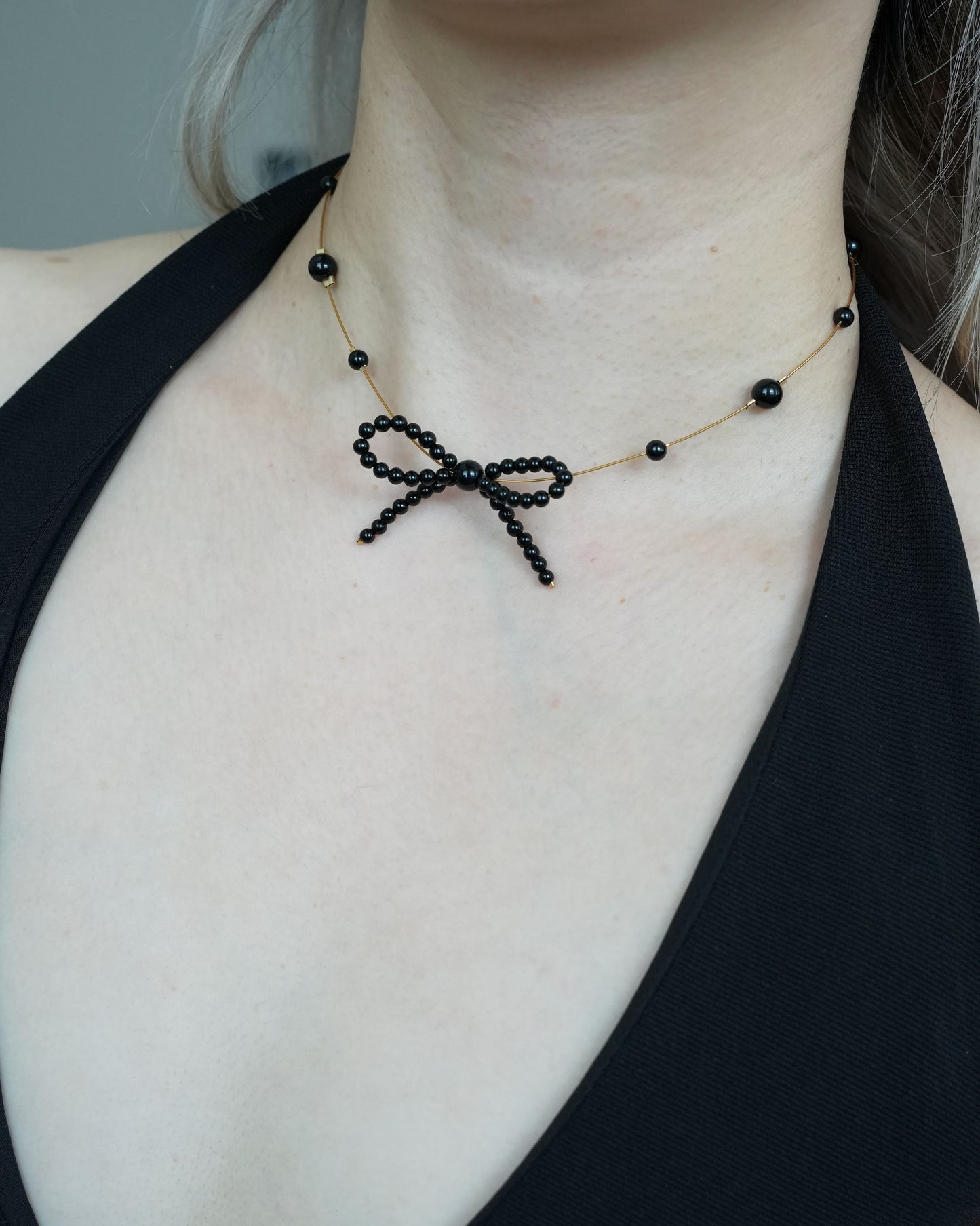 Mini Onyx Bow Necklace