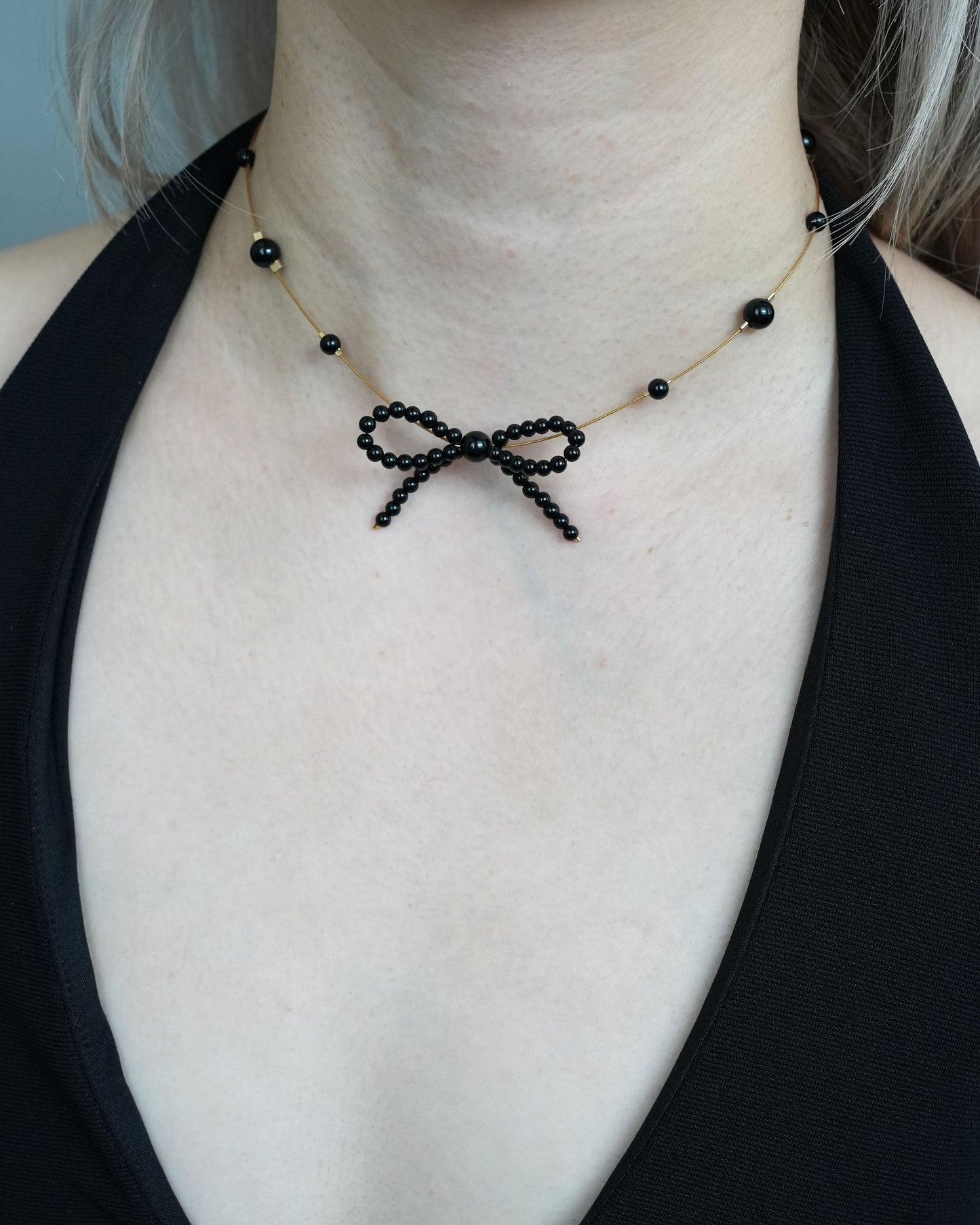 Mini Onyx Bow Necklace