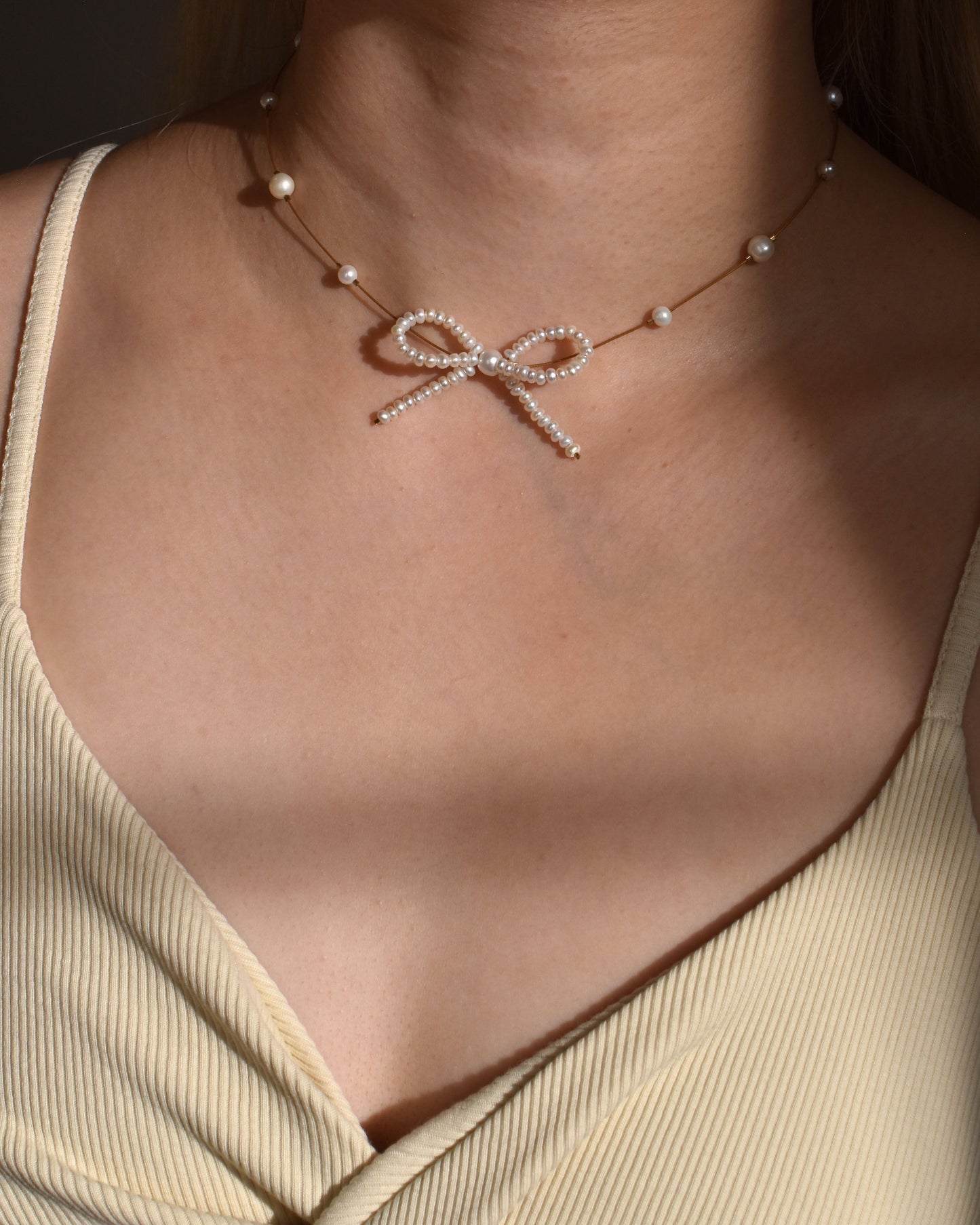 Mini Pearl Bow Necklace