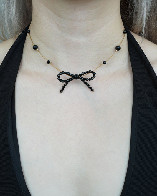Mini Onyx Bow Necklace