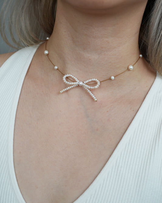 Mini Pearl Bow Necklace