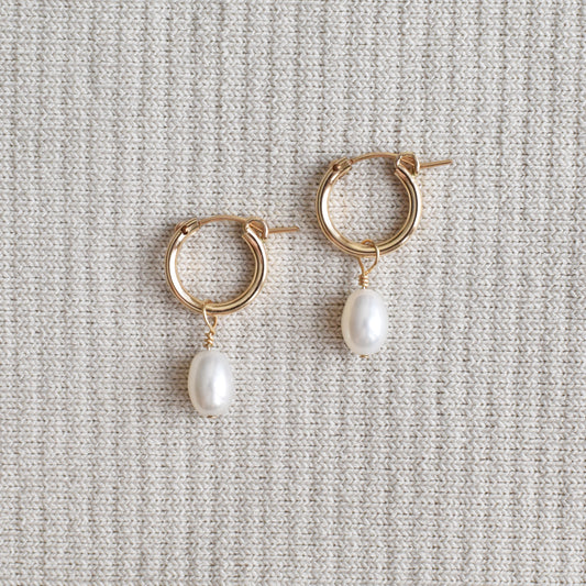 Pearl Drop Hoop Earrings