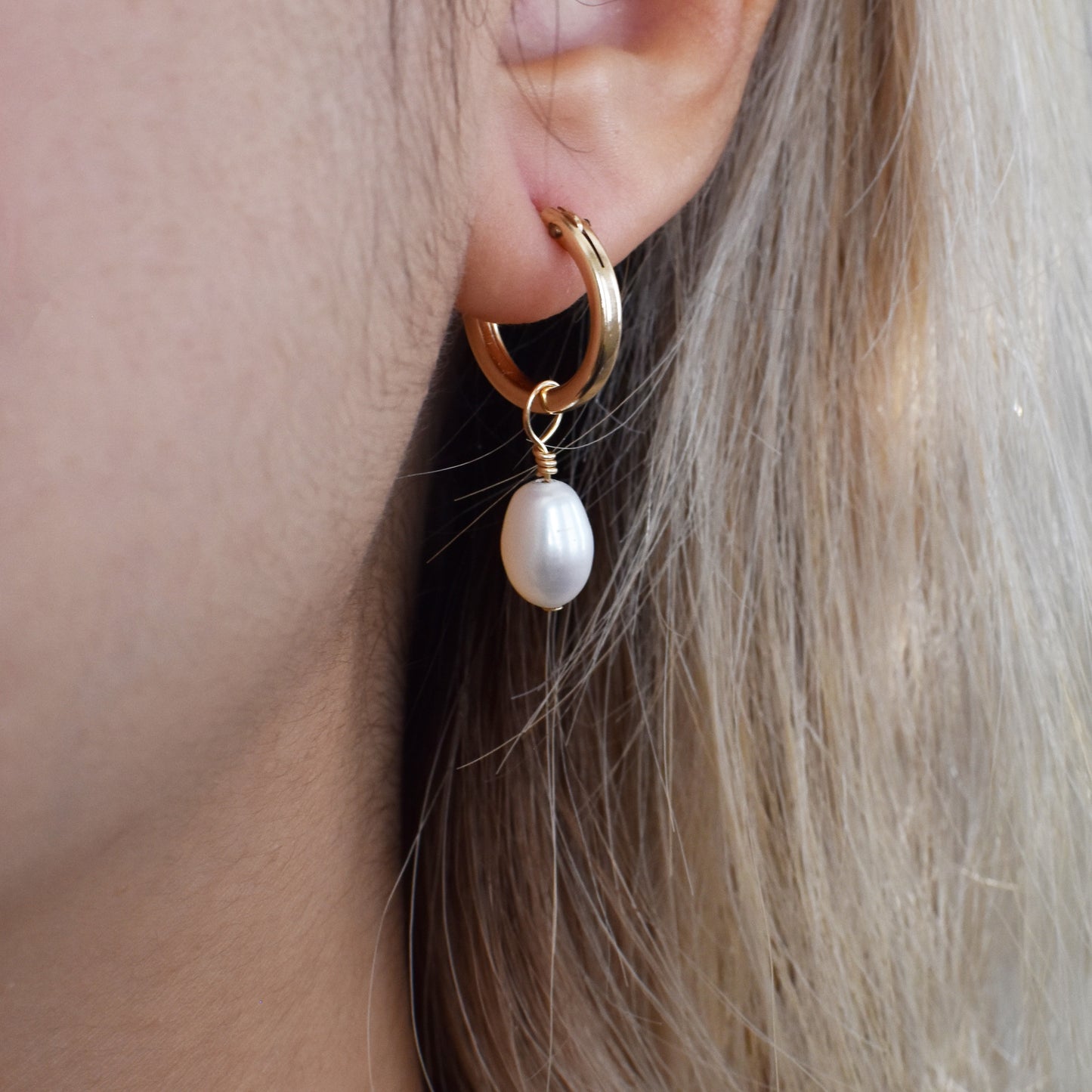 Pearl Drop Hoop Earrings