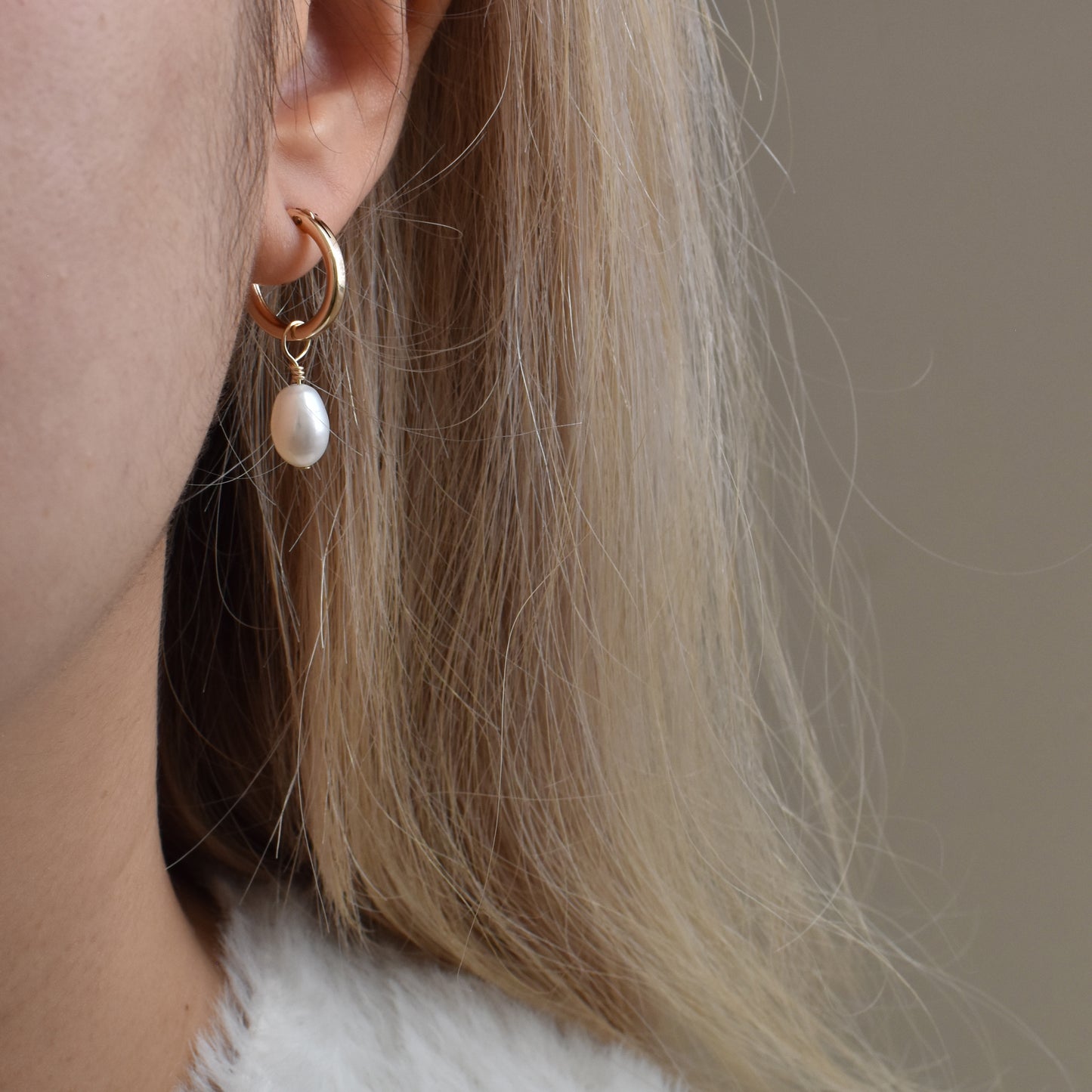 Pearl Drop Hoop Earrings