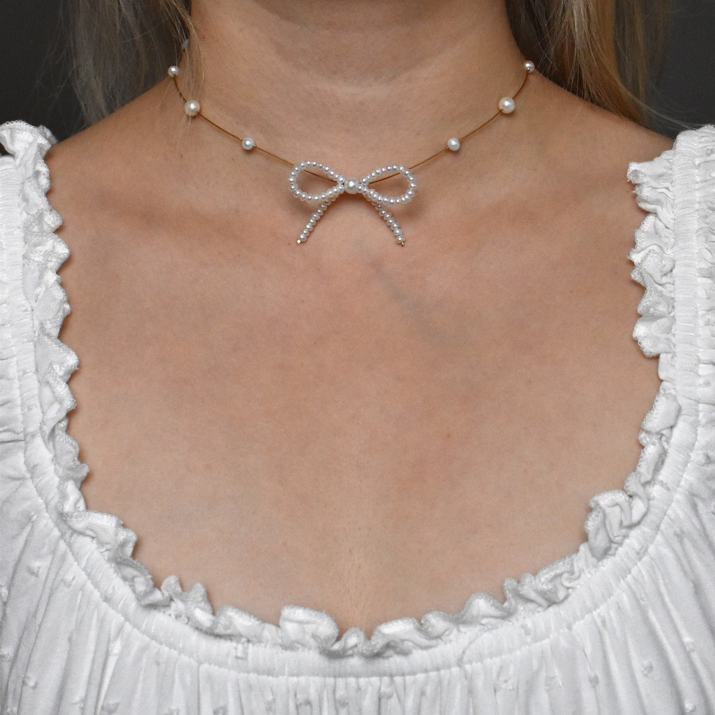 Pearl Bow Illusion Necklace